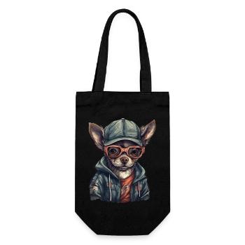 Chihuahua in streetwear cooler Mexikanischer Hund - Geschenkbeutel für Flaschen - Schwarz - Vorne