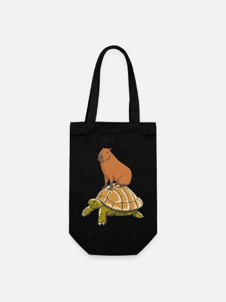 Capybara reitet eine Schildkröte - Geschenkbeutel für Flaschen - Schwarz