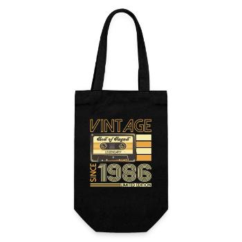37th Birthday Man August Vintage 1986 Cassette - Gift Bag for Bottles - black - Front