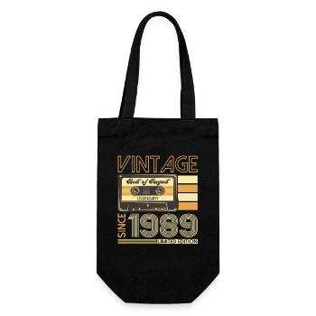 34th Birthday Man August Vintage 1989 Cassette - Gift Bag for Bottles - black - Front