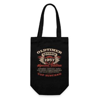 66. Geburtstag Oldtimer Oktober Jahrgang 1957 - Geschenkbeutel für Flaschen - Schwarz - Vorne