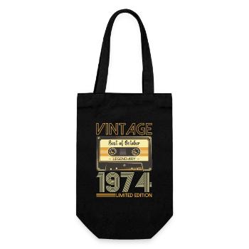 49. Geburtstag Kassette Oktober Jahrgang 1974 Tape - Geschenkbeutel für Flaschen - Schwarz - Vorne