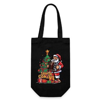 Weihnachten Santa Claus Nikolaus Akkordeon - Geschenkbeutel für Flaschen - Schwarz - Vorne