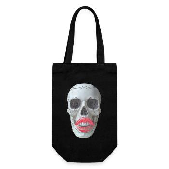 Totenkopf mit roten Lippen - Geschenkbeutel für Flaschen - Schwarz - Vorne