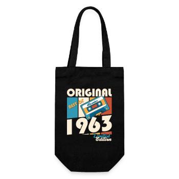 60. Geburtstag Kassette November Jahrgang 1963 - Geschenkbeutel für Flaschen - Schwarz - Vorne