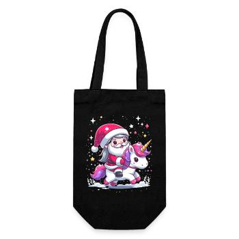 Weihnachtsmann und Einhorn - Geschenkbeutel für Flaschen - Schwarz - Vorne