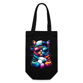 Bunte Fußballkatze bereit für das Spiel! - Fußball Kunst - Geschenkbeutel für Flaschen - Schwarz - Vorne