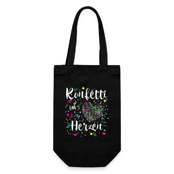 Konfetti im Herzen für Karneval oder Fasching - Geschenkbeutel für Flaschen - Schwarz - Vorne