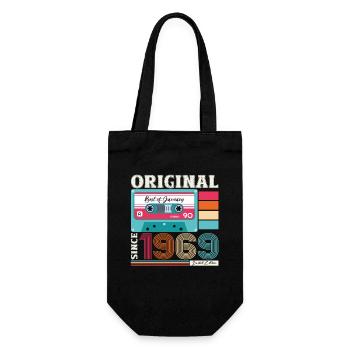 55th Birthday Cassette January Vintage 1969 - Gift Bag for Bottles - black - Front