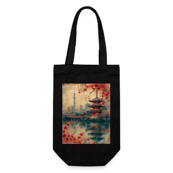 Eastern Harmony: Vintage Tokyo Skyline with Cherry - Gift Bag for Bottles - black - Front
