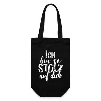 Ich bin so stolz auf dich Spruch Anerkennung - Geschenkbeutel für Flaschen - Schwarz - Vorne