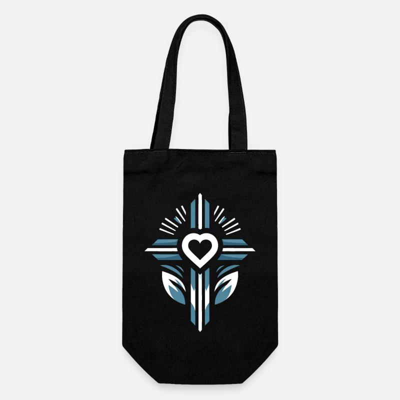 Croix avec coeur - Sac à bouteille - noir
