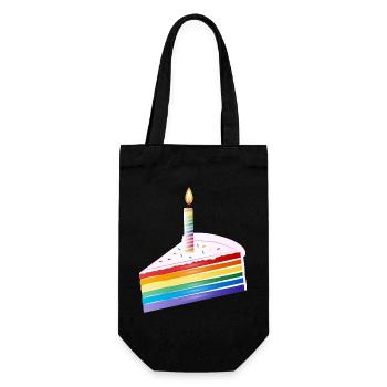 Piece of rainbow cake with birthday candle - Gift Bag for Bottles - black - Front