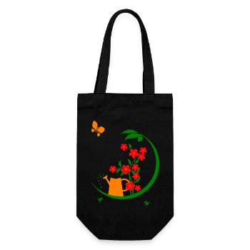 Garten mit Blumen und Gießkanne - Geschenkbeutel für Flaschen - Schwarz - Vorne