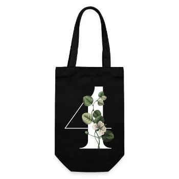Nummer 4 Blumengrün -4. Geburtstag Blumen - Geschenkbeutel für Flaschen - Schwarz - Vorne
