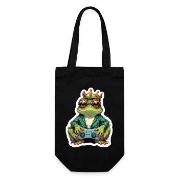 Retro Gamer Frosch mit Controller Konsolenspiele - Geschenkbeutel für Flaschen - Schwarz - Vorne