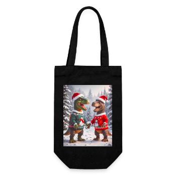Dinosaurier hässlicher Weihnachtspullover Winter Weihnachten - Geschenkbeutel für Flaschen - Schwarz - Vorne