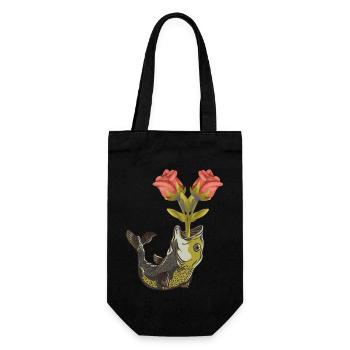 Fish Pisces Birthday Angler Roses Greetings Flowers - Gift Bag for Bottles - black - Front