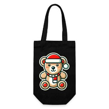 Weihnachtlicher Teddybär - Geschenkbeutel für Flaschen - Schwarz - Vorne