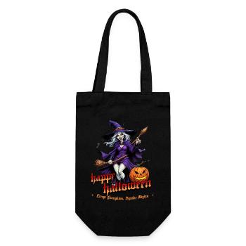 Halloween Hexe Mit Kürbis Illustration - Geschenkbeutel für Flaschen - Schwarz - Vorne