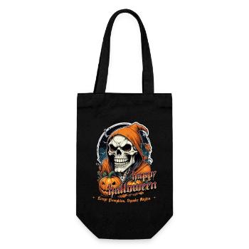 Halloween Totenkopf mit Kürbissen und Kapuze - Geschenkbeutel für Flaschen - Schwarz - Vorne