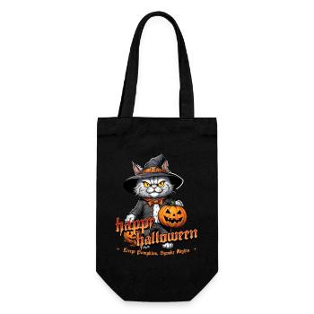 Chat d’Halloween avec citrouille - Sac à bouteille - noir - Devant
