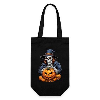 Halloween Totenkopf mit Kürbissen und Kapuze - Geschenkbeutel für Flaschen - Schwarz - Vorne