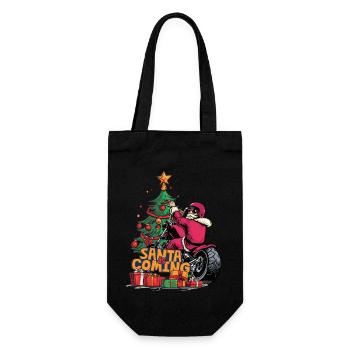 Weihnachtsmann Auf Motorrad Vor Weihnachtsbaum - Geschenkbeutel für Flaschen - Schwarz - Vorne