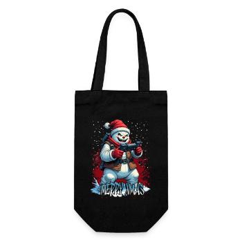 Böser Weihnachts-Gamer Schneemann Merry Xmas - Geschenkbeutel für Flaschen - Schwarz - Vorne