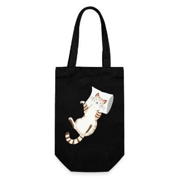 Entspannte Katze mit Kissen-Gemütliches Tierdesign - Geschenkbeutel für Flaschen - Schwarz - Vorne