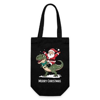 Dinosaurier T-Rex Weihnachten Weihnachtsmann Santa - Geschenkbeutel für Flaschen - Schwarz - Vorne