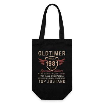44. Geburtstag Oldtimer Januar 1981 Jahrgang 81 - Geschenkbeutel für Flaschen - Schwarz - Vorne