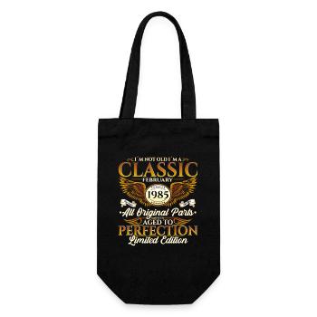 40. Geburtstag Oldtimer Februar Jahrgang 1985 - Geschenkbeutel für Flaschen - Schwarz - Vorne