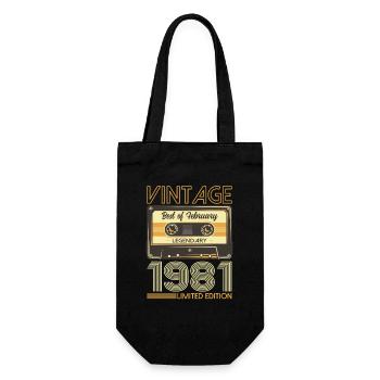 44th Birthday Cassette February Vintage 1981 - Gift Bag for Bottles - black - Front