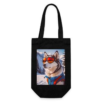 super cute dogs Husky in a ski dress - Gift Bag for Bottles - black - Front