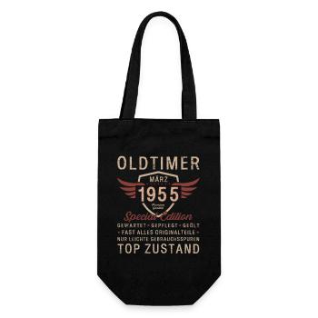 70. Geburtstag Oldtimer März Jahrgang 1955 - Geschenkbeutel für Flaschen - Schwarz - Vorne