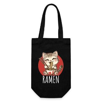 Ramen Kawaii Katze Japan Anime Manga Cat Neko - Geschenkbeutel für Flaschen - Schwarz - Vorne
