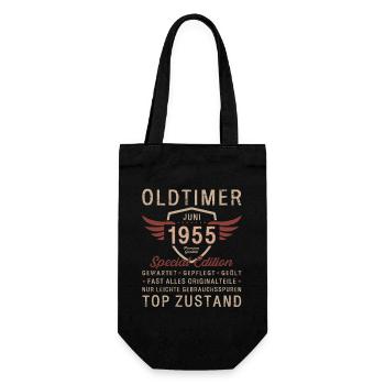 70. Geburtstag Oldtimer Juni Jahrgang 1955 - Geschenkbeutel für Flaschen - Schwarz - Vorne