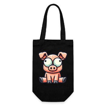 Süßes verwirrtes Cartoon Schwein lustig Clumsy  - Geschenkbeutel für Flaschen - Schwarz - Vorne