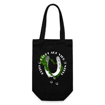 Naturinspiriertes Hufeisen mit Klee - Geschenkbeutel für Flaschen - Schwarz - Vorne