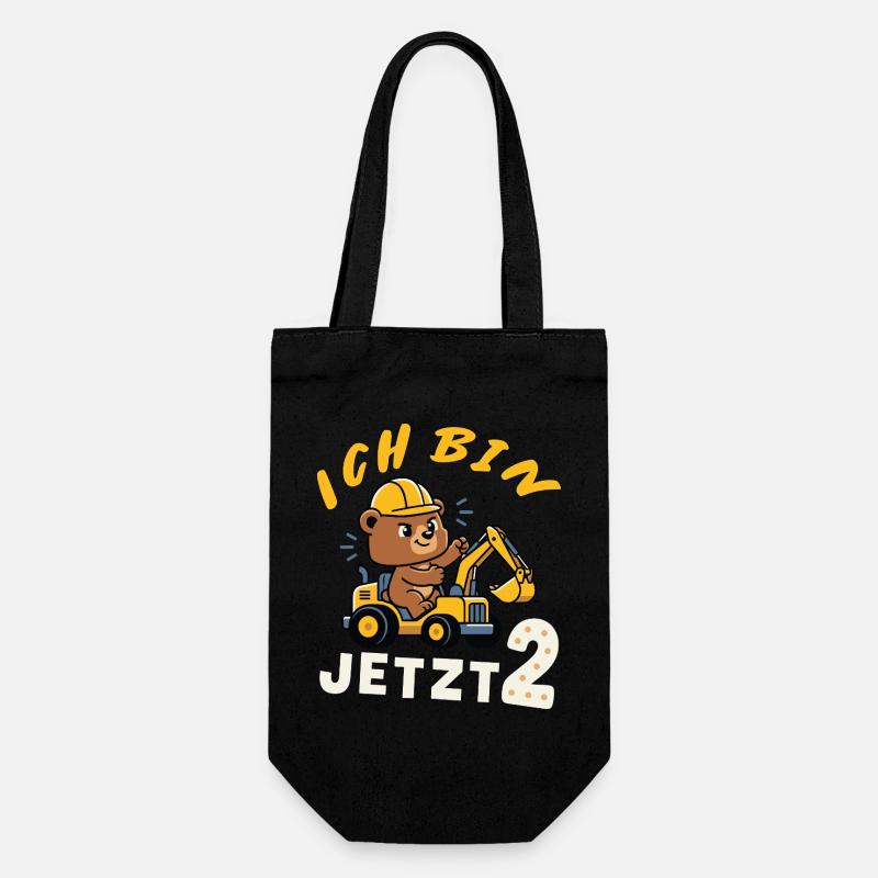 Ich bin jetzt 2 – Bär Bagger Bauarbeiter Design - Geschenkbeutel für Flaschen - Schwarz