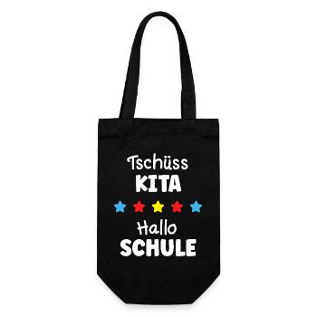 Tschüss Kita Hallo Schule Abschied Kindergarten - Geschenkbeutel für Flaschen - Schwarz - Vorne