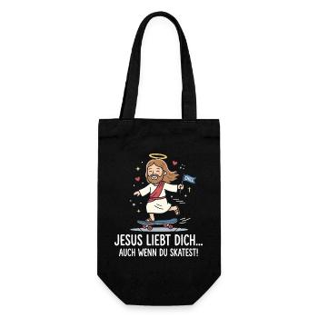 Jesus liebt dich beim Skaten - Geschenkbeutel für Flaschen - Schwarz - Vorne