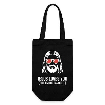 Jesus liebt dich Ich bin sein Lieblingsshirt - Geschenkbeutel für Flaschen - Schwarz - Vorne