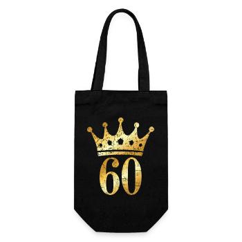 60. Geburtstag Geschenk mit Krone (Goldgelb) - Geschenkbeutel für Flaschen - Schwarz - Vorne