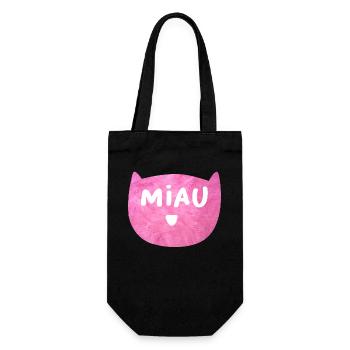 MIAU Katze flauschig rosa pink Haustier Fan Liebe - Geschenkbeutel für Flaschen - Schwarz - Vorne