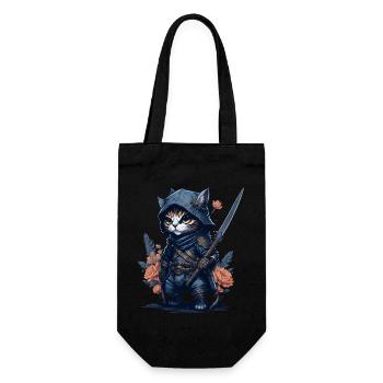 Mach dich bereit für Action mit der Ninja-Katze - Geschenkbeutel für Flaschen - Schwarz - Vorne