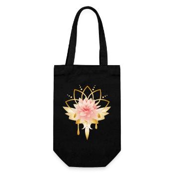 Lotus Blüte mit goldenem Blüten Symbol - Geschenkbeutel für Flaschen - Schwarz - Vorne