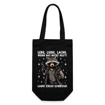 Waschbär Lebe Liebe Lache Wenn das nicht hilft - Geschenkbeutel für Flaschen - Schwarz - Vorne