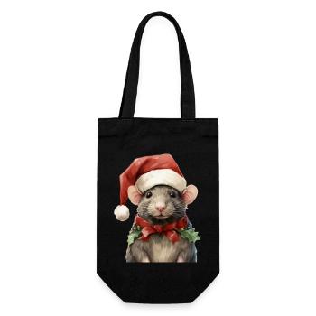 Ratte mit Weihnachtsmütze, T-Shirt, Tasse - Geschenkbeutel für Flaschen - Schwarz - Vorne